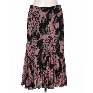 Dressbarn Floral Midi Skirt Size Small Pink Black Flounce Hem Boho Feminine Y2K